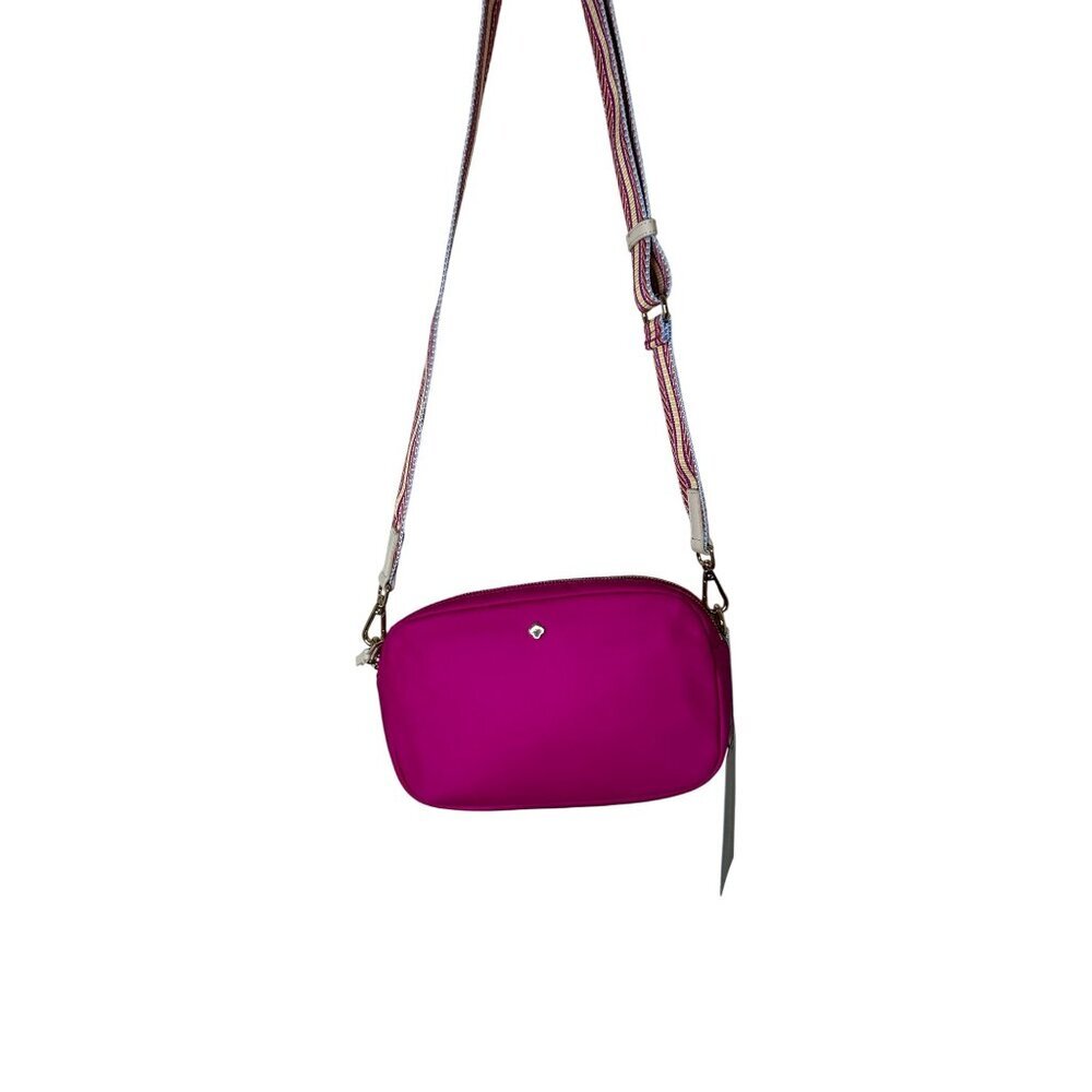 New Antonio Melani Fuchsia Crossbody Nylon Bag Multicolor Strap Gold Accents